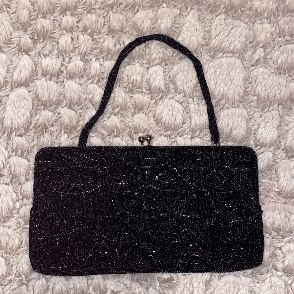 Walborg Hand Beaded Black Beaded Evening Clutch
